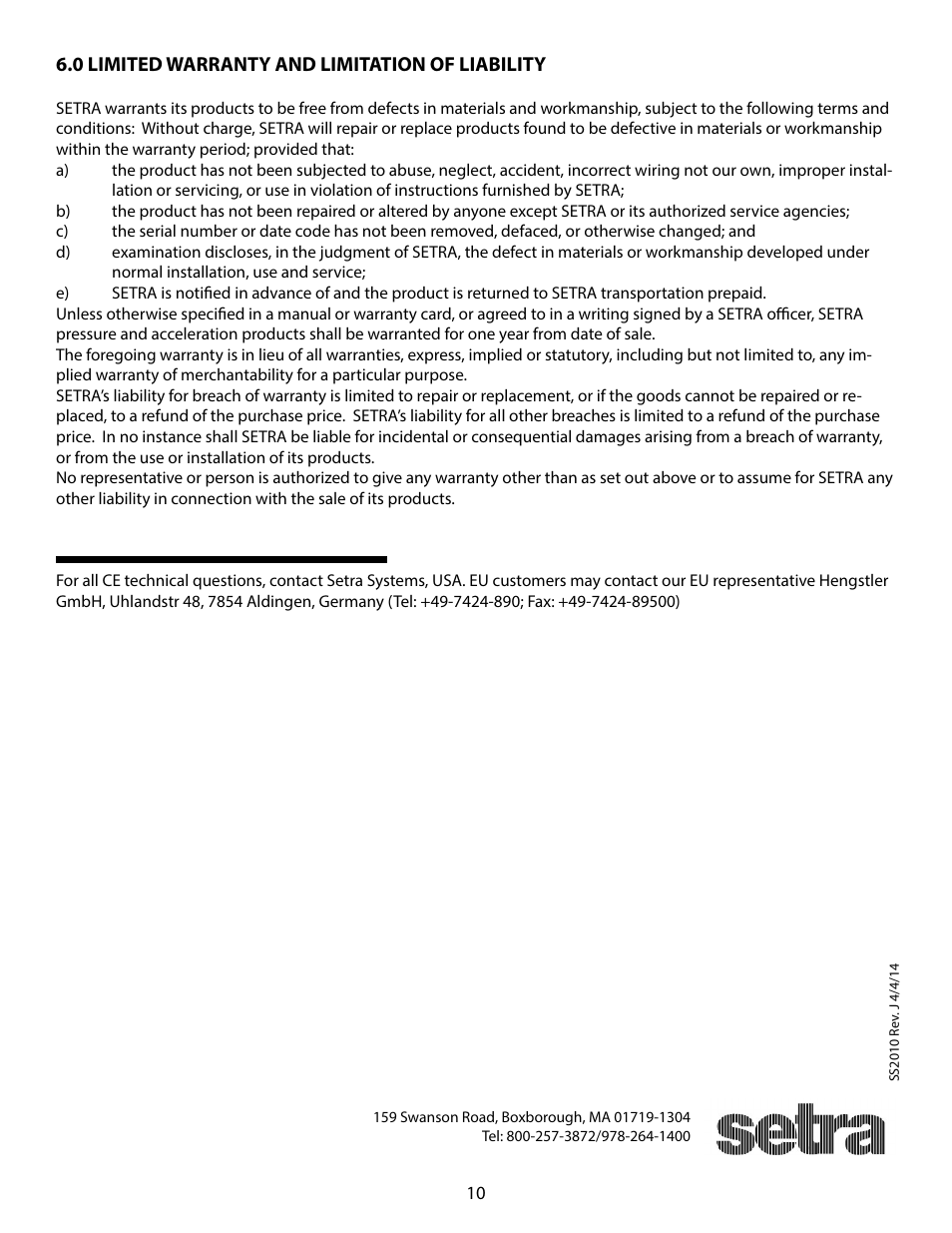 Setra System Model 230 User Manual | Page 10 / 12