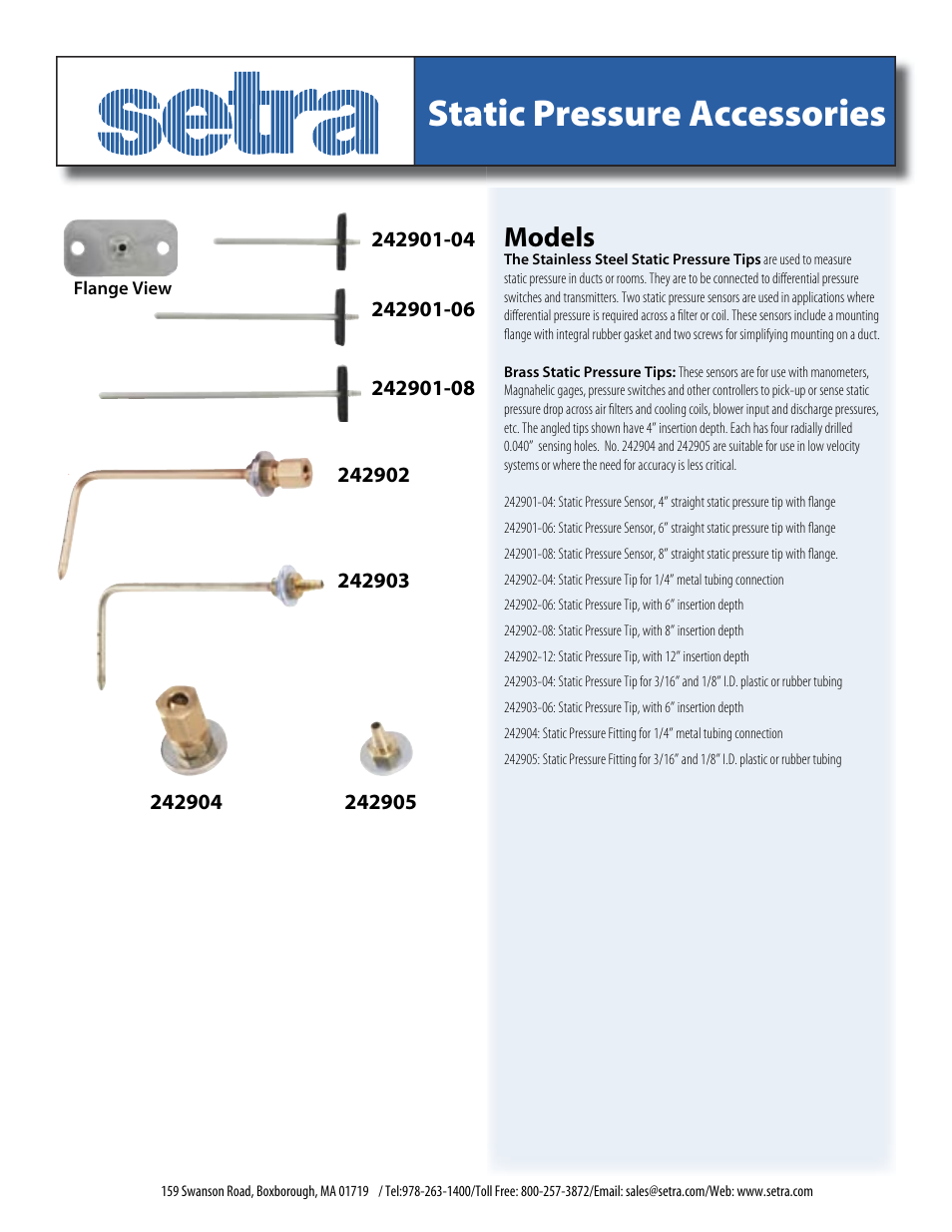 Setra System Model 242901-06 User Manual | 1 page