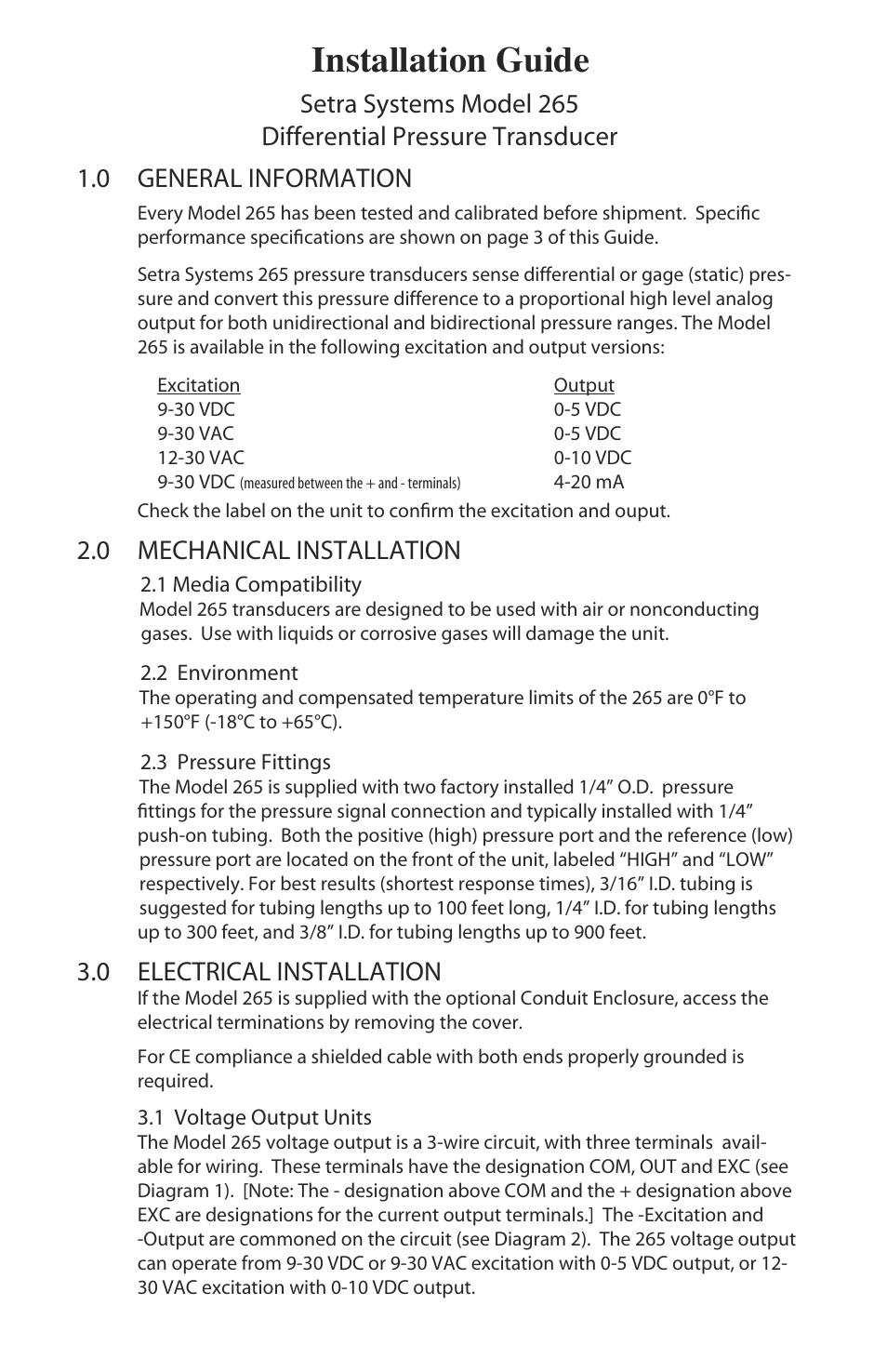 Setra System Model 265 User Manual | 4 pages