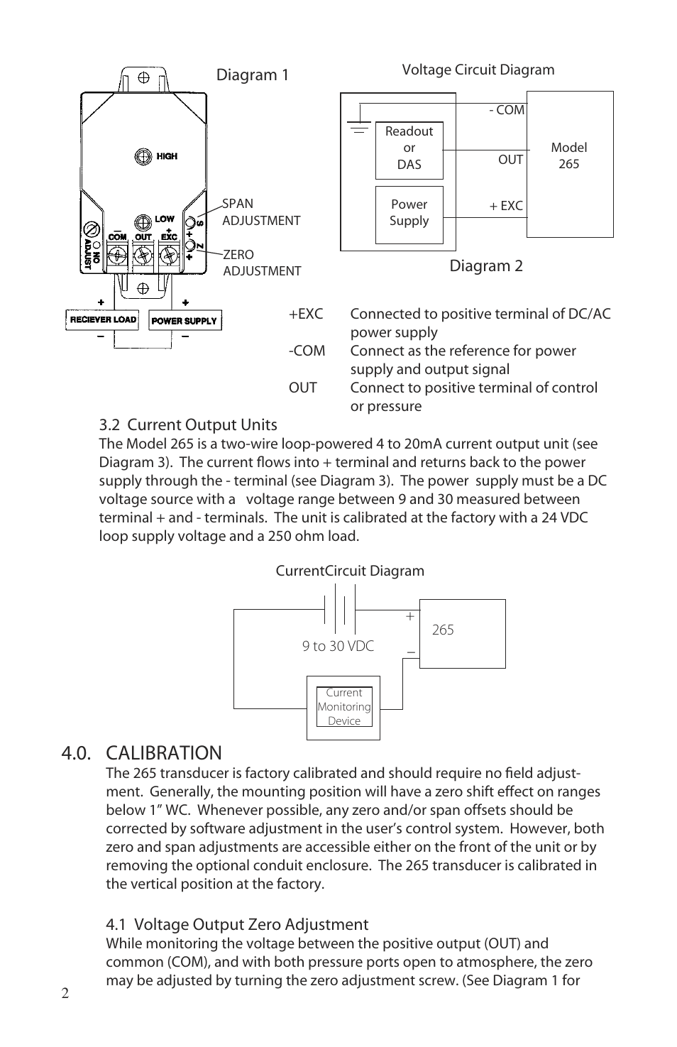 Calibration | Setra System Model 265 User Manual | Page 2 / 4