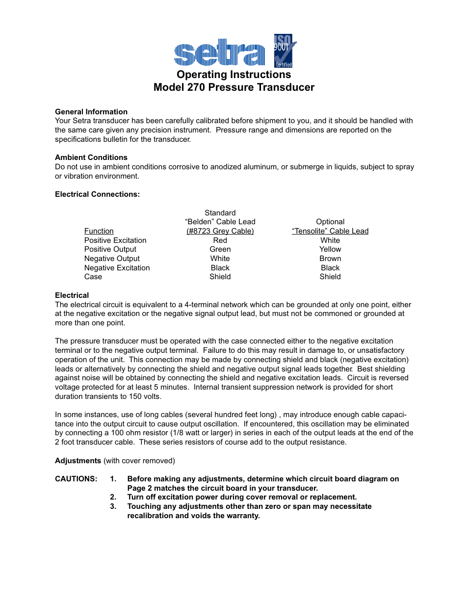 Setra System Model 270 User Manual | 5 pages