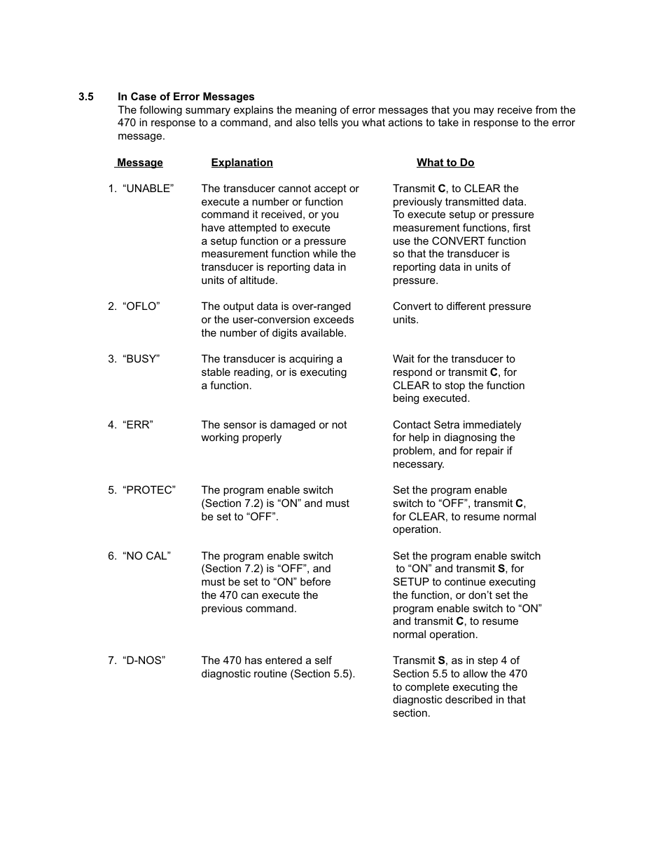 5 in case of error messages, In case of error messages | Setra System Model 470 User Manual | Page 11 / 35