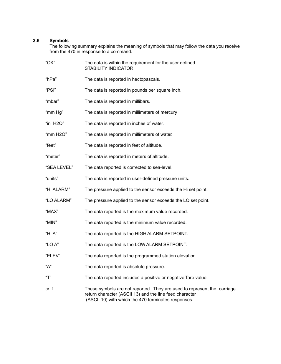 6 symbols, Symbols | Setra System Model 470 User Manual | Page 12 / 35