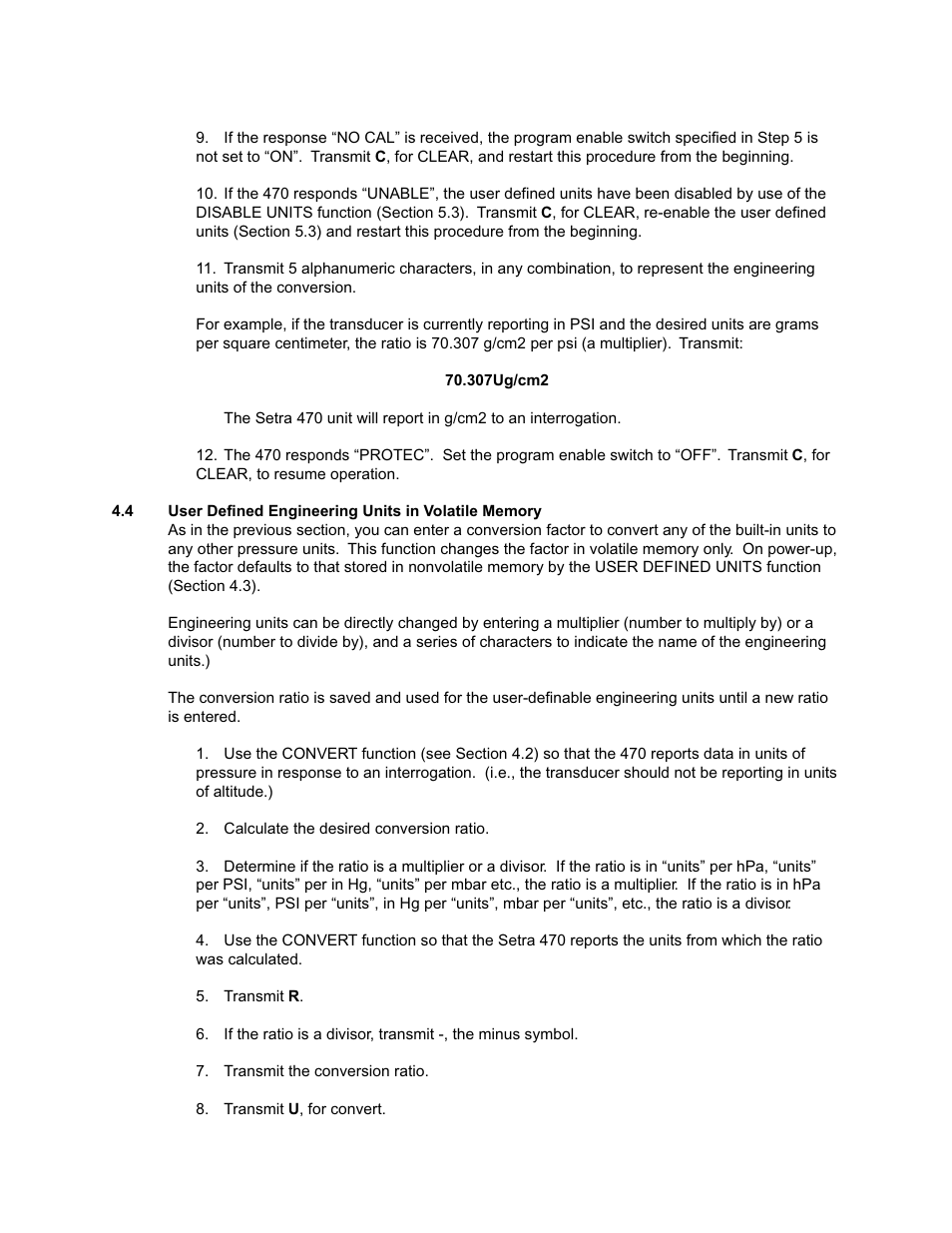 User defined engineering units in volatile memory | Setra System Model 470 User Manual | Page 15 / 35