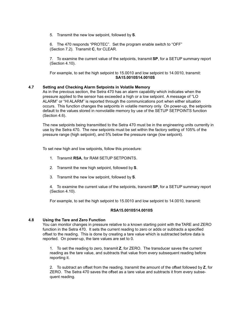 8 using the tare and zero function, Using the tare and zero function | Setra System Model 470 User Manual | Page 17 / 35