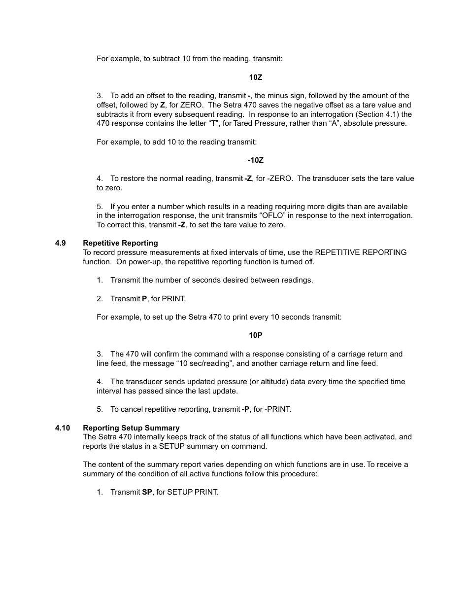 9 repetitive reporting, 10 reporting setup summary, Repetitive reporting | Setra System Model 470 User Manual | Page 18 / 35