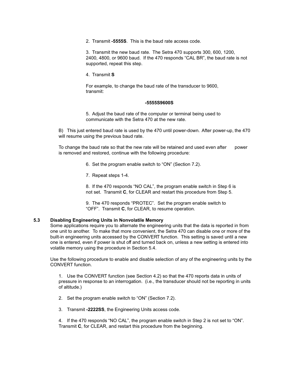 Disabling engineering units in nonvolatile memory | Setra System Model 470 User Manual | Page 22 / 35