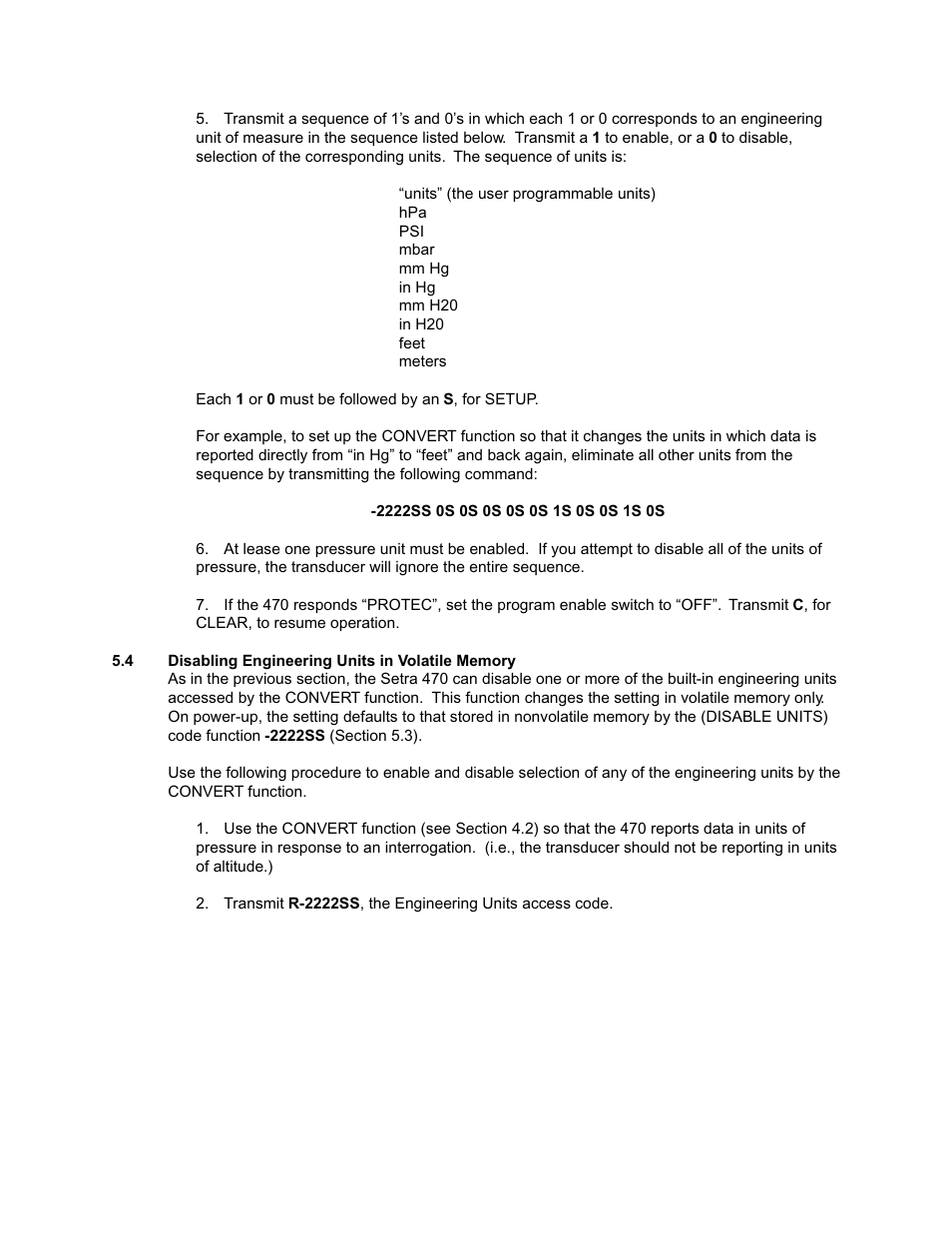 4 disabling engineering units in volatile memory, Disabling engineering units in volatile memory | Setra System Model 470 User Manual | Page 23 / 35