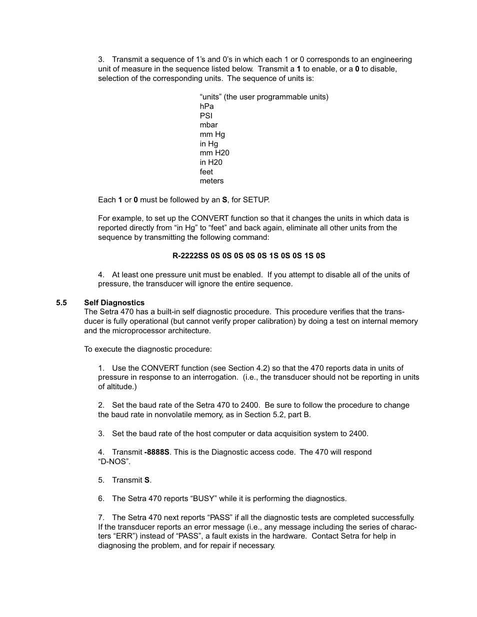 5 self diagnostics, Self diagnostics | Setra System Model 470 User Manual | Page 24 / 35