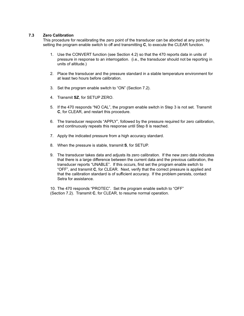 3 zero calibration, Span calibration | Setra System Model 470 User Manual | Page 31 / 35