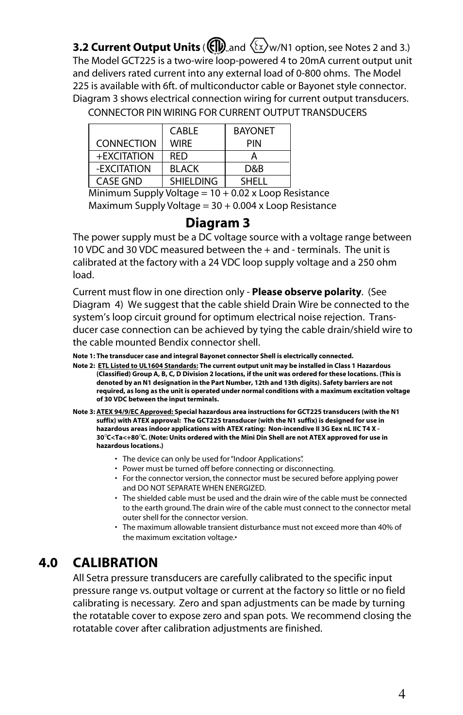 0 calibration, Diagram 3, 2 current output units | Setra System GCT-225 User Manual | Page 4 / 8