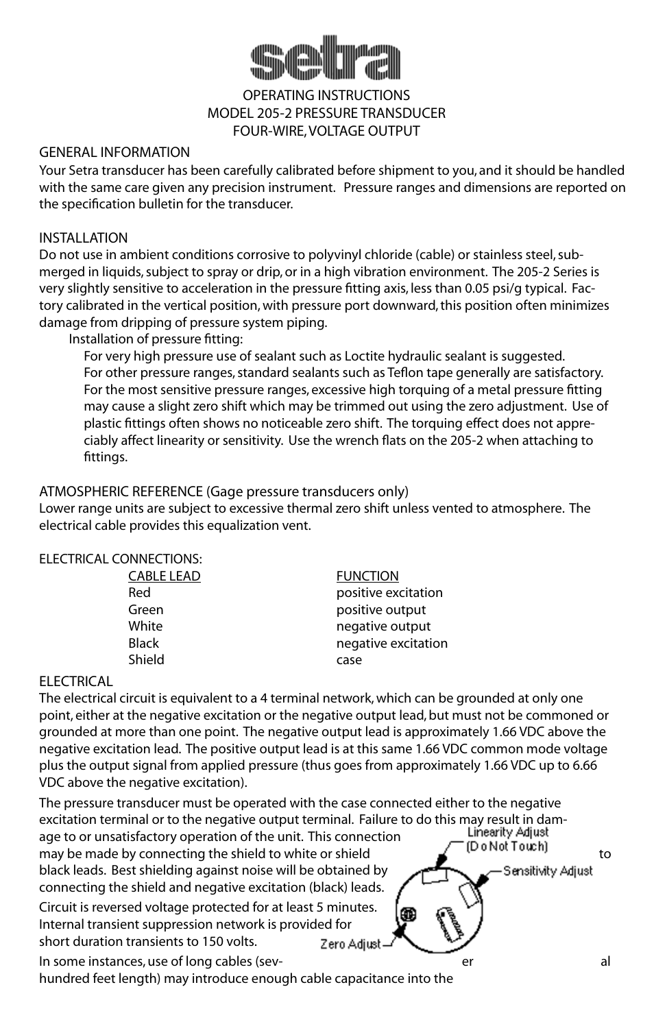 Setra System Model 205-2 User Manual | 4 pages