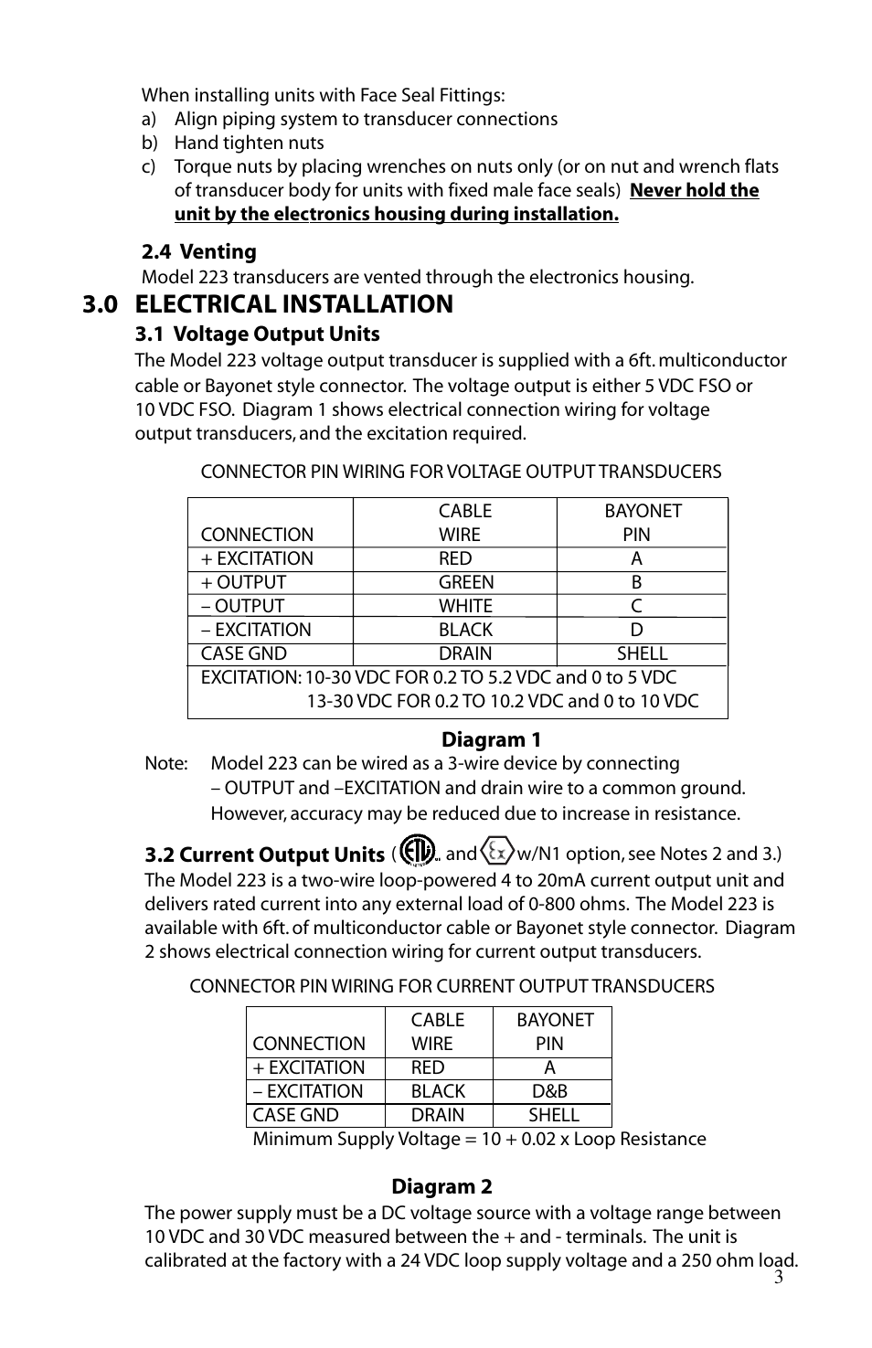 0 electrical installation | Setra System Model 223 User Manual | Page 3 / 8