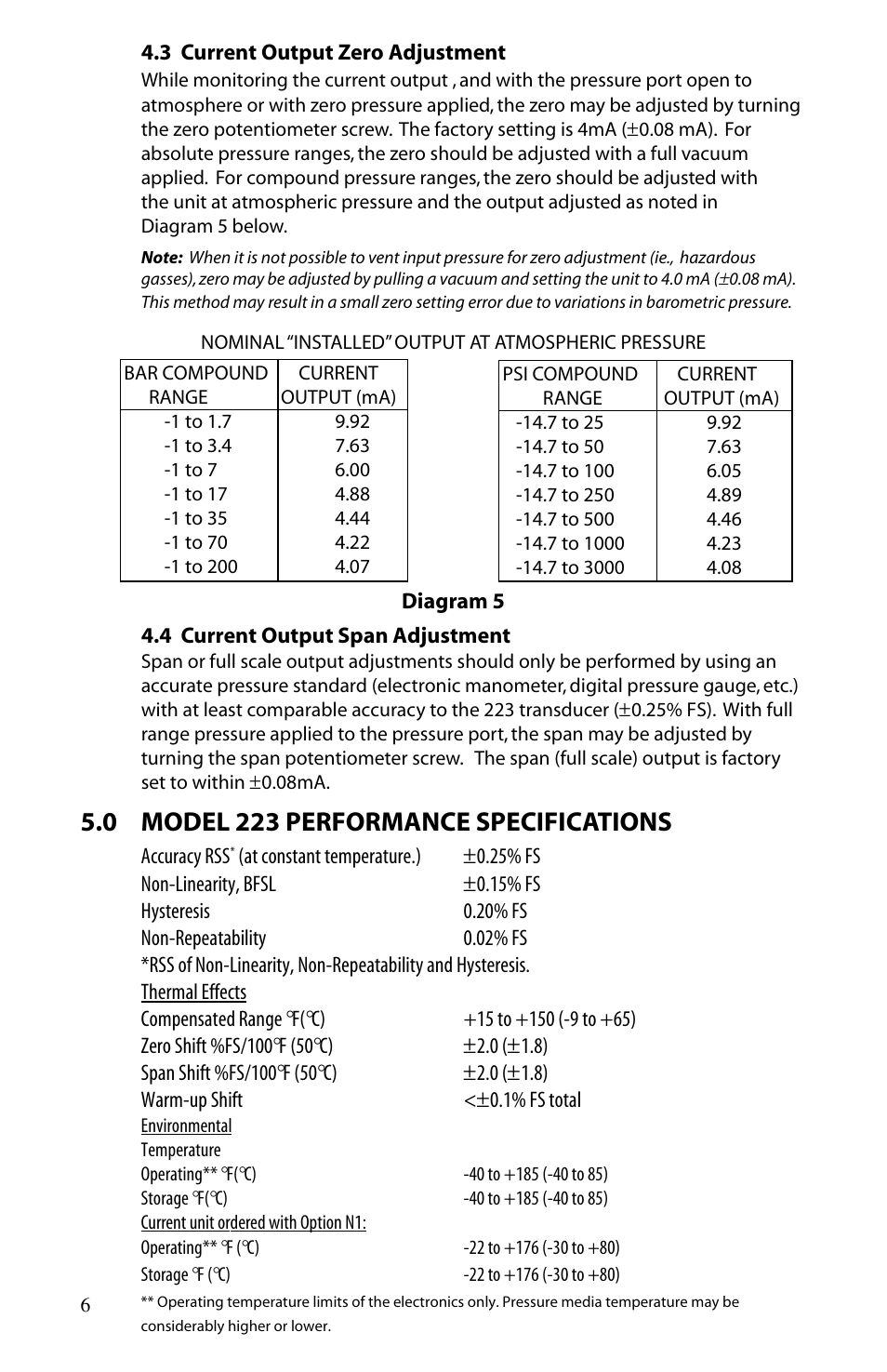 0 model 223 performance specifications | Setra System Model 223 User Manual | Page 6 / 8