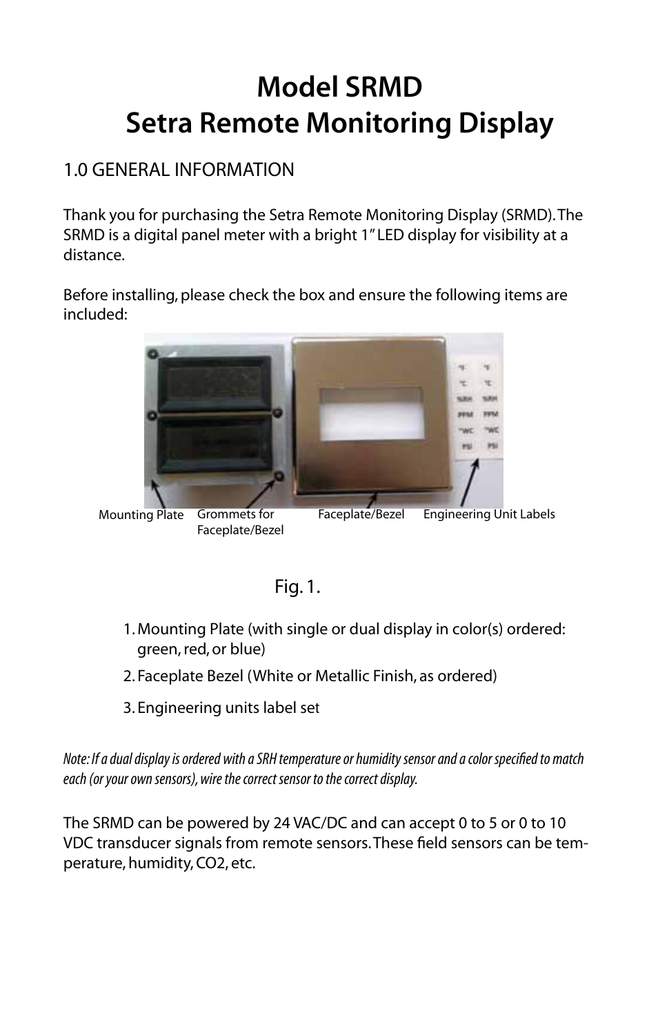 Setra System Model SRMD User Manual | 8 pages