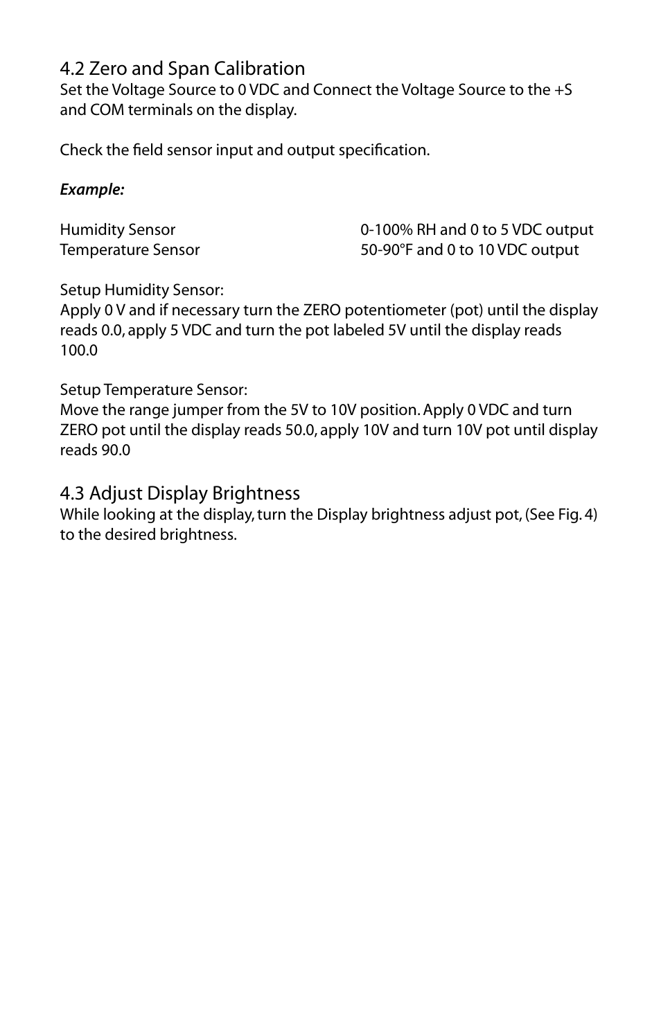 2 zero and span calibration, 3 adjust display brightness | Setra System Model SRMD User Manual | Page 5 / 8