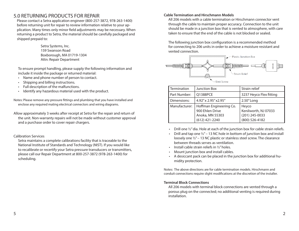 0 returning products for repair | Setra System Setra Model 206 User Manual | Page 3 / 4