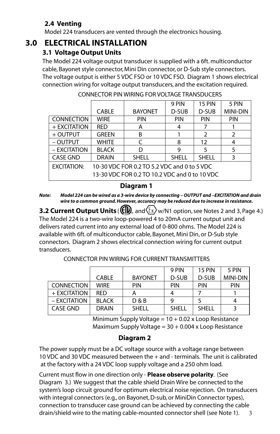 0 electrical installation | Setra System Model 224 User Manual | Page 3 / 8