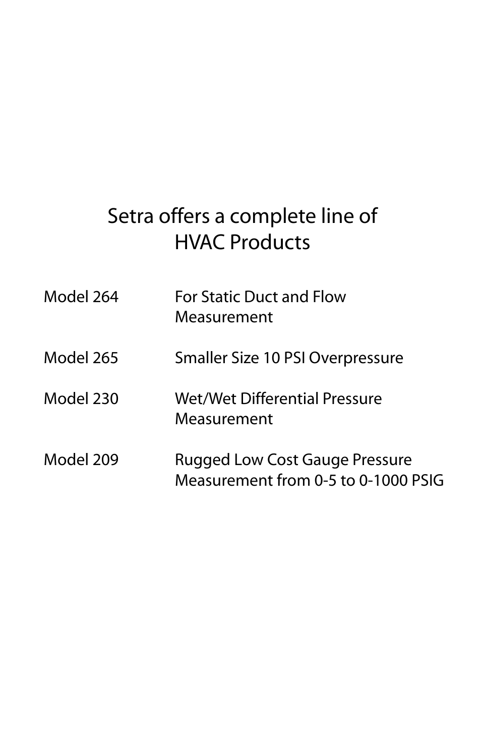 Setra offers a complete line of hvac products | Setra System 267MR User Manual | Page 2 / 14