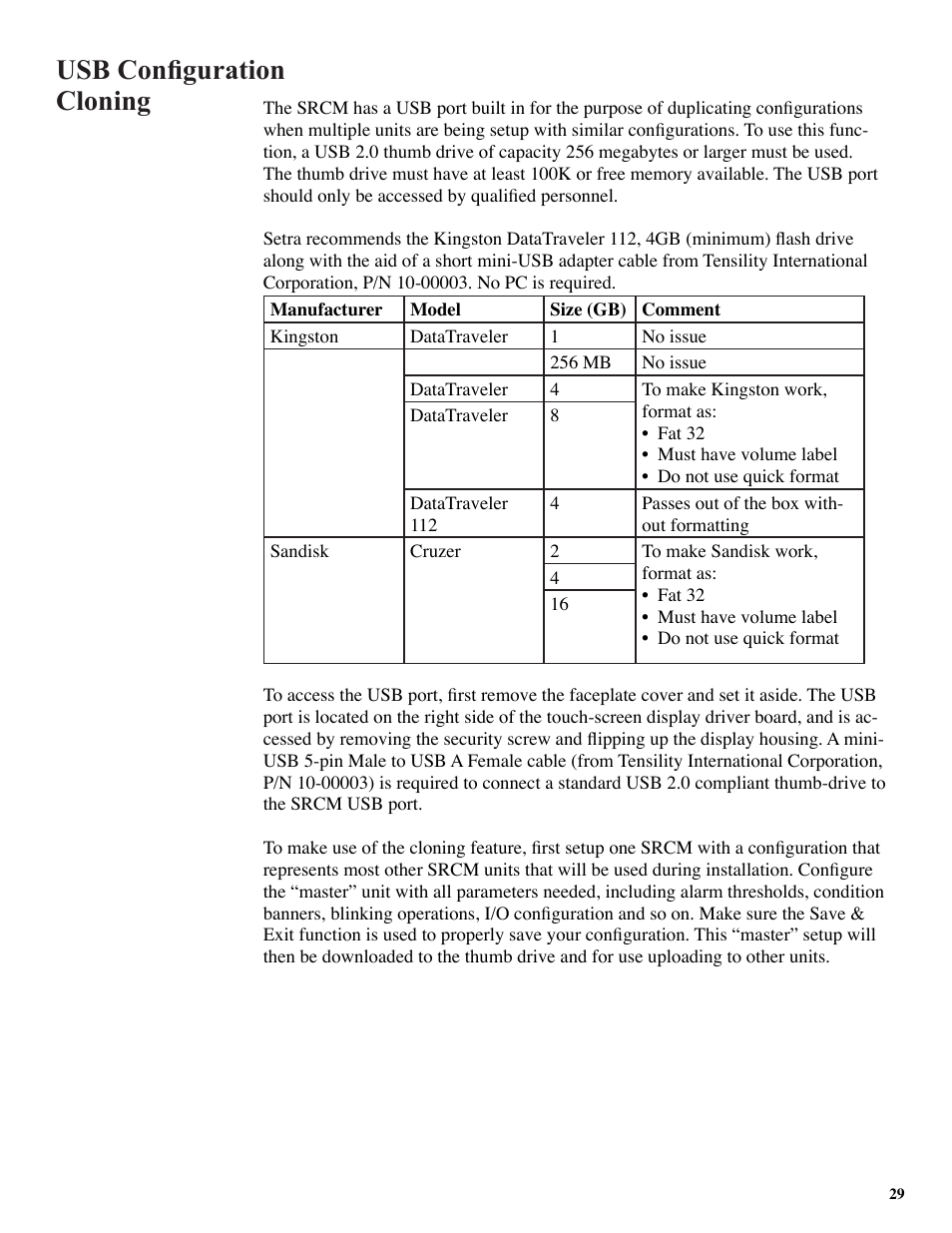 Usb configuration cloning | Setra System SRCM User Manual | Page 29 / 43