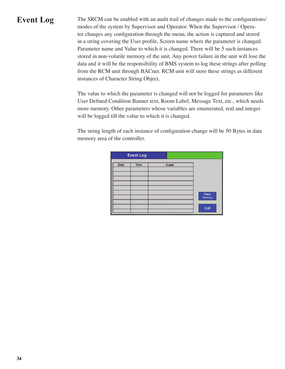 Event log | Setra System SRCM User Manual | Page 34 / 43