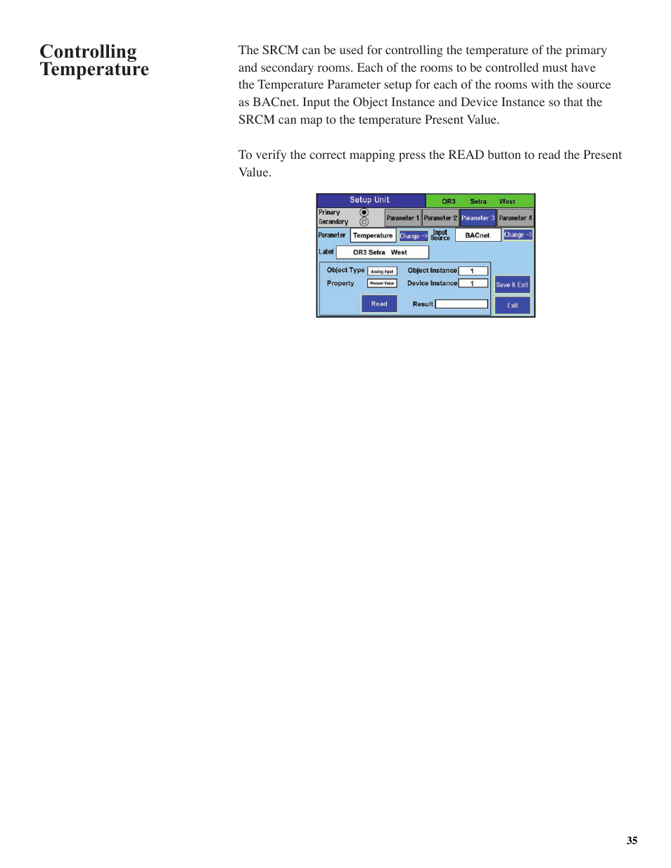 Controlling temperature | Setra System SRCM User Manual | Page 35 / 43
