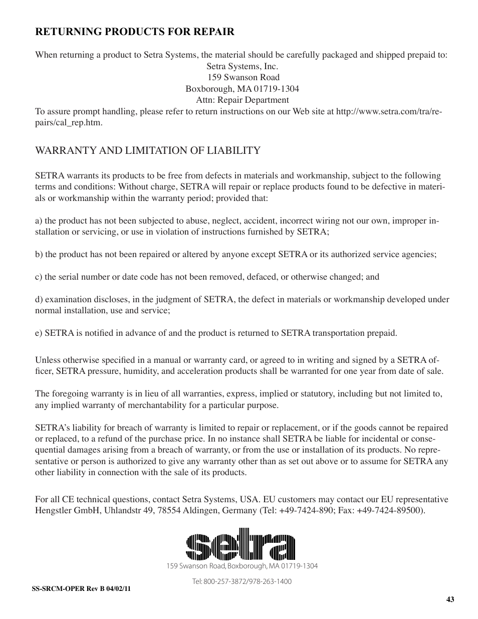 Setra System SRCM User Manual | Page 43 / 43