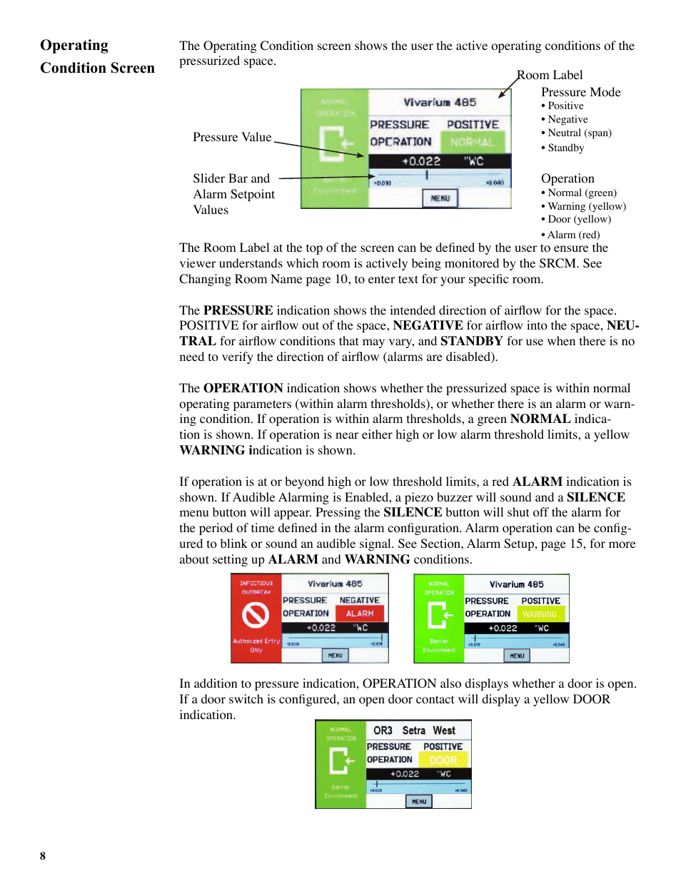 Operating condition screen | Setra System SRCM User Manual | Page 8 / 43