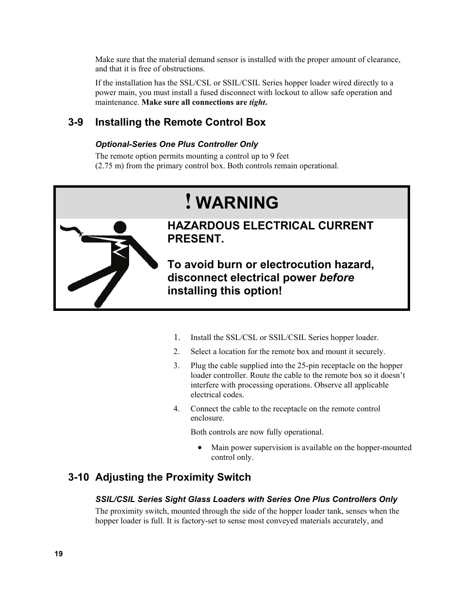Warning | Sterlco SSL and SSIL Series Hopper Loaders User Manual | Page 19 / 69