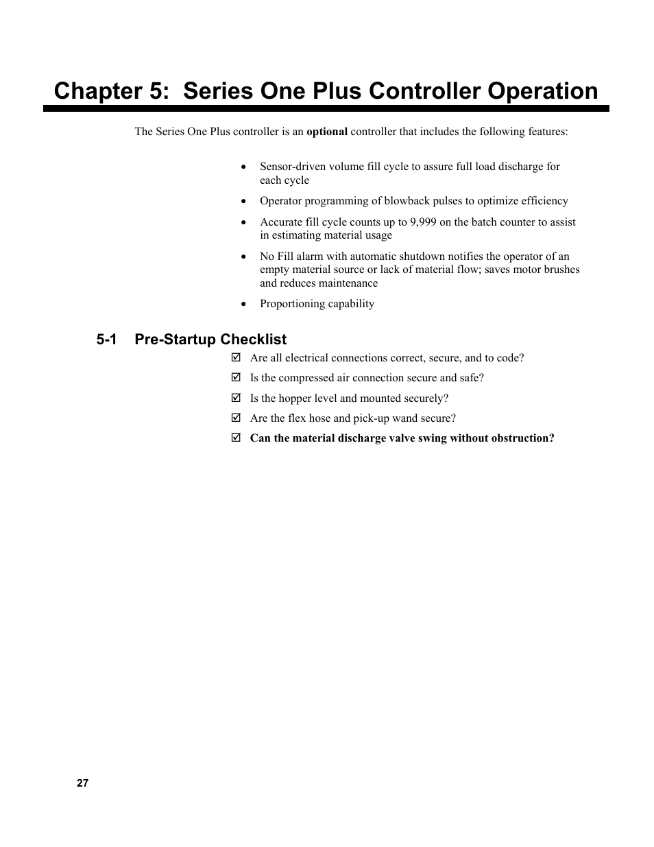 Chapter 5: series one plus controller operation | Sterlco SSL and SSIL Series Hopper Loaders User Manual | Page 27 / 69