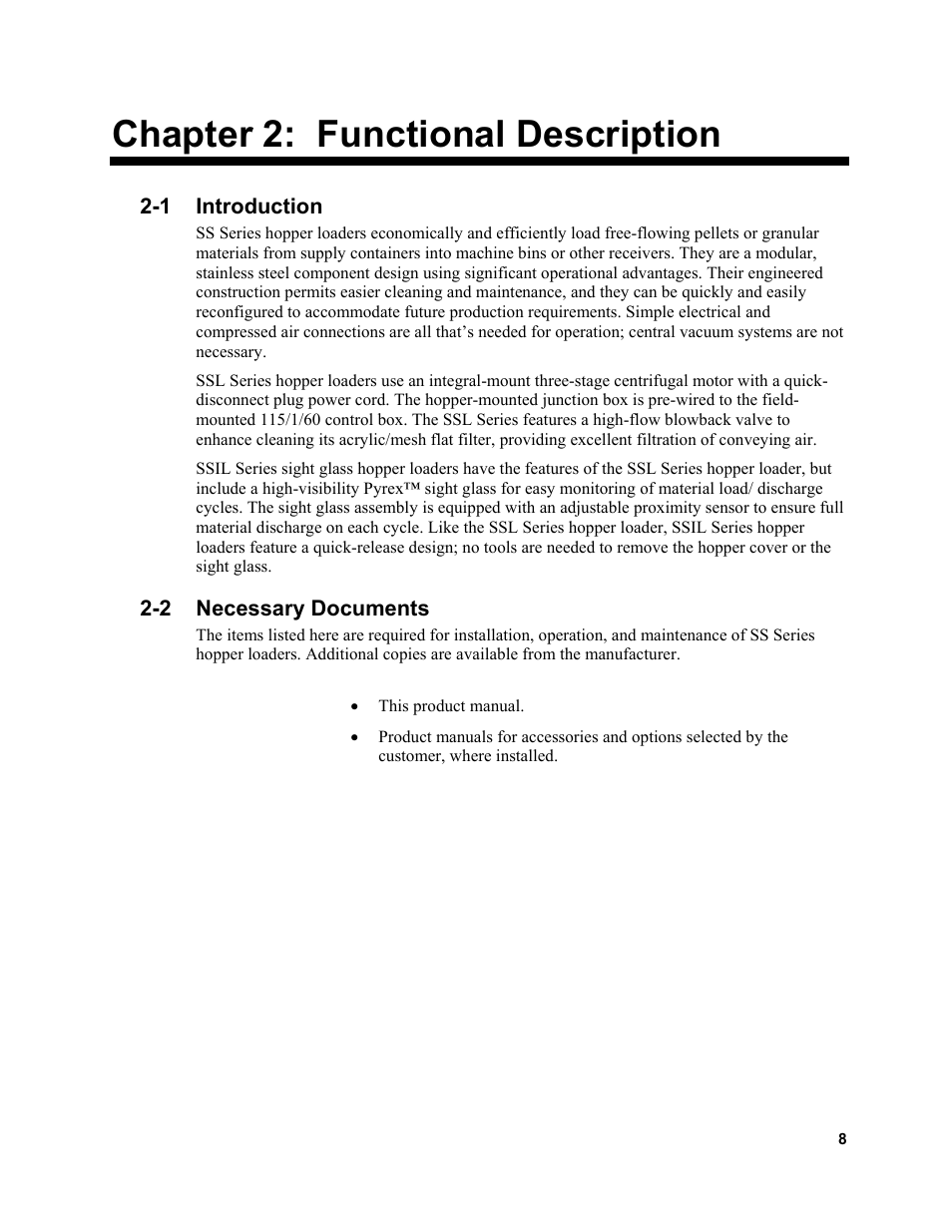 Chapter 2: functional description | Sterlco SSL and SSIL Series Hopper Loaders User Manual | Page 8 / 69
