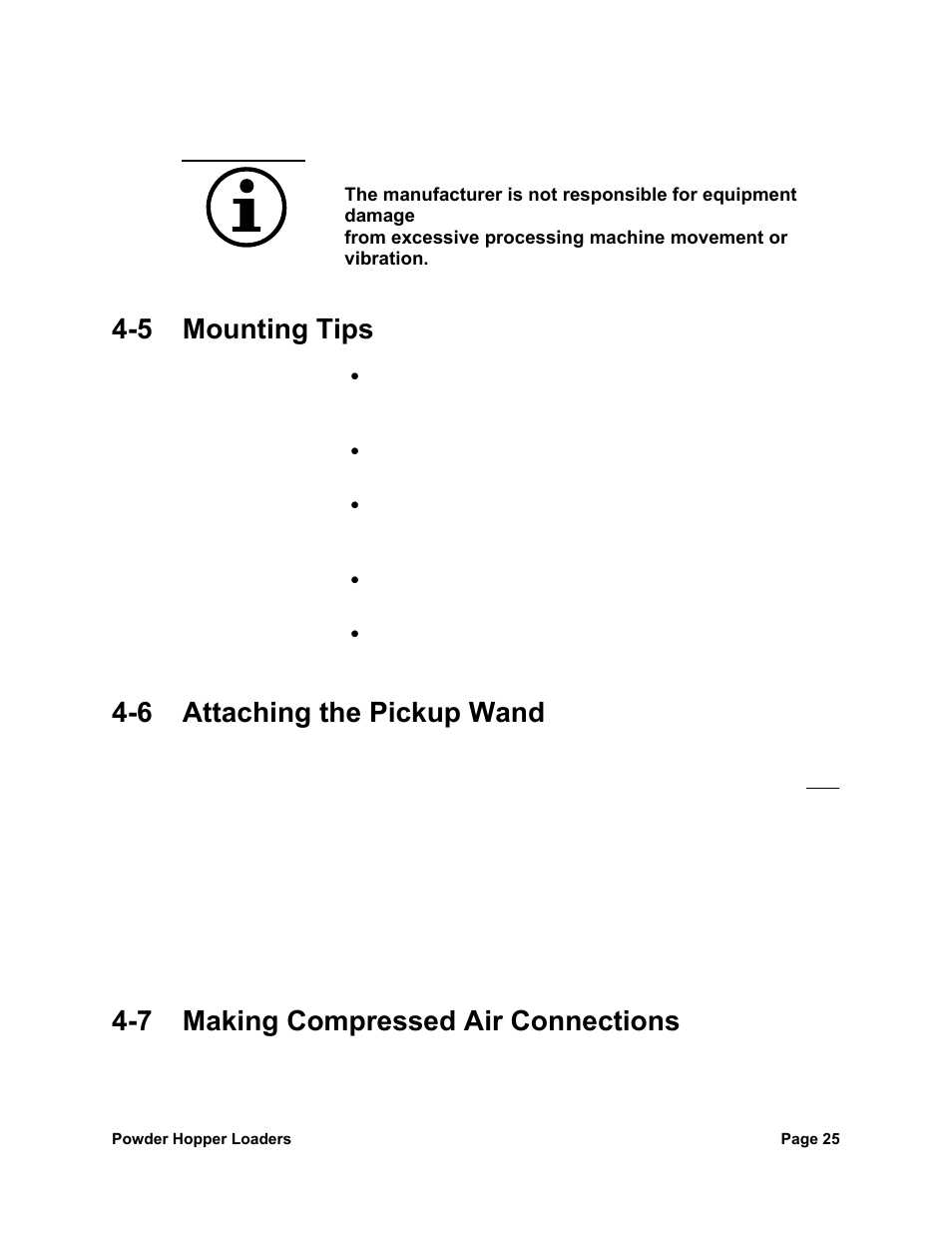 5 mounting tips, 6 attaching the pickup wand, 7 making compressed air connections | Important | Sterlco SPL Series Powder Hopper Loader User Manual | Page 25 / 43