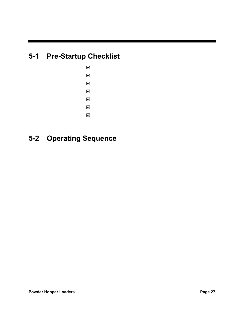 5 operation, 1 pre-startup checklist, 2 operating sequence | Sterlco SPL Series Powder Hopper Loader User Manual | Page 27 / 43