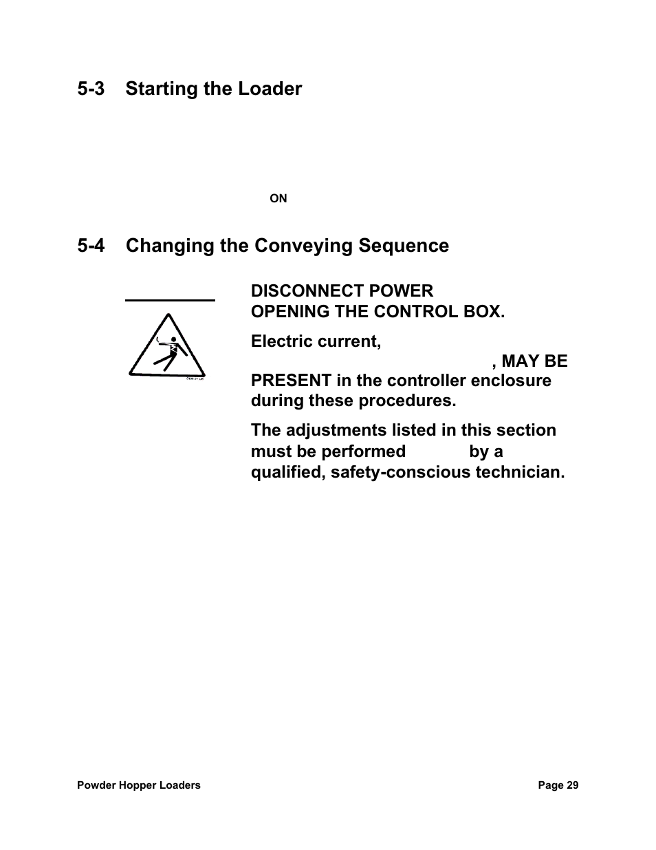 3 starting the loader, 4 changing the conveying sequence, Danger | Before, Only | Sterlco SPL Series Powder Hopper Loader User Manual | Page 29 / 43