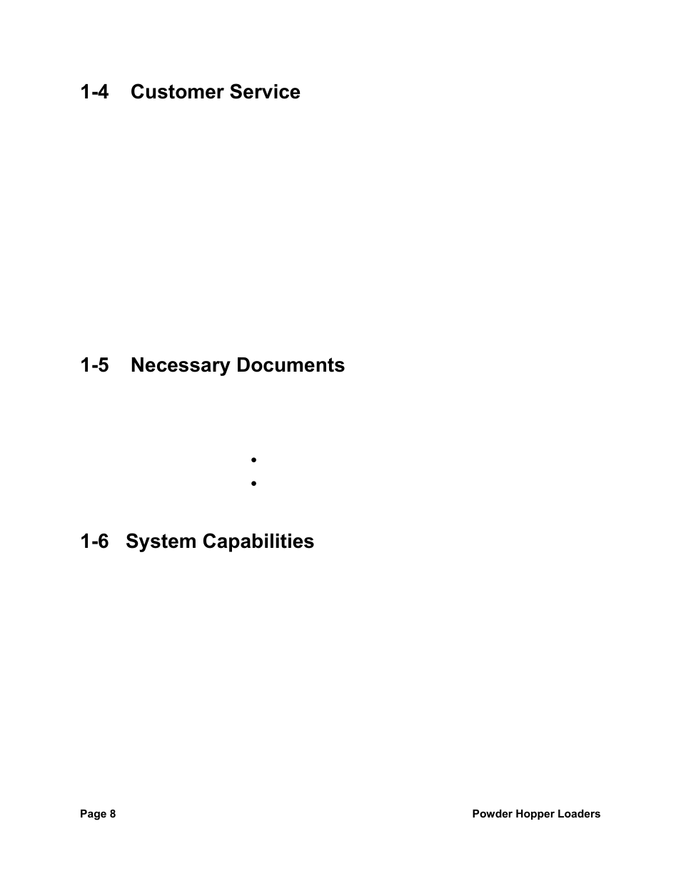 4 customer service, 5 necessary documents, 6 system capabilities | Sterlco SPL Series Powder Hopper Loader User Manual | Page 8 / 43