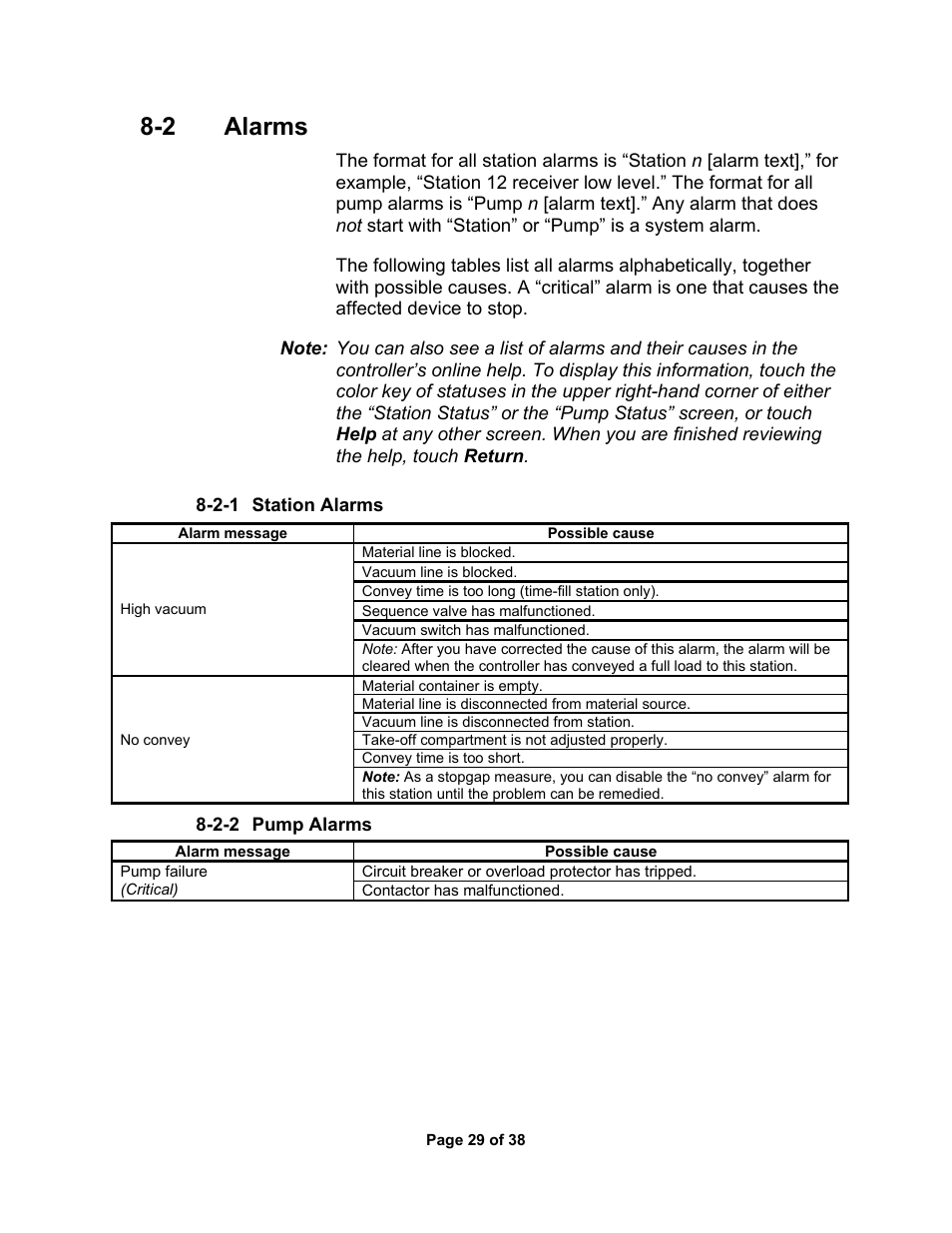 9 options, 2 alarms | Sterlco SSC Conveying Systems User Manual | Page 30 / 39