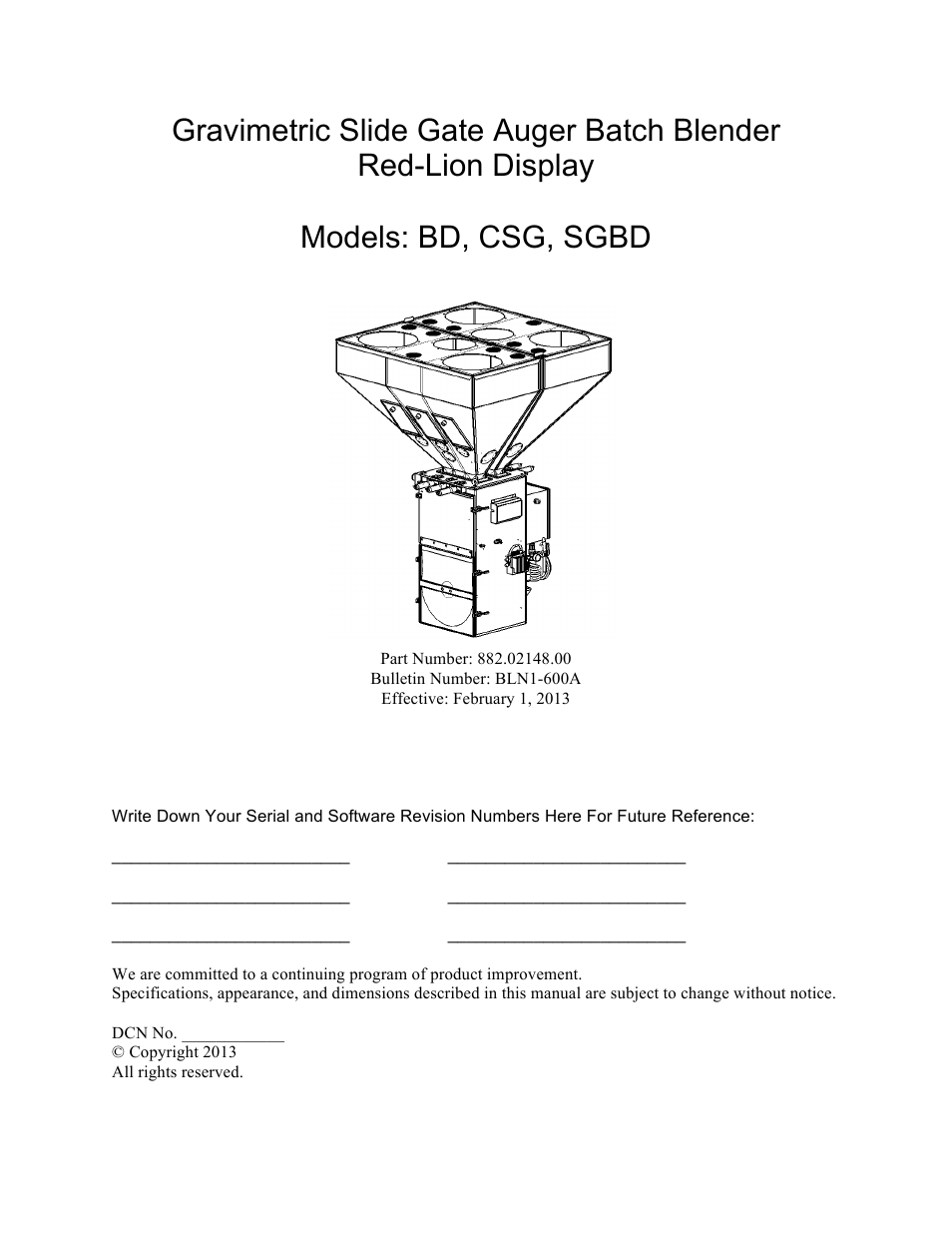 Sterlco SGBD Series Batch Gravimetric Blenders User Manual | 116 pages