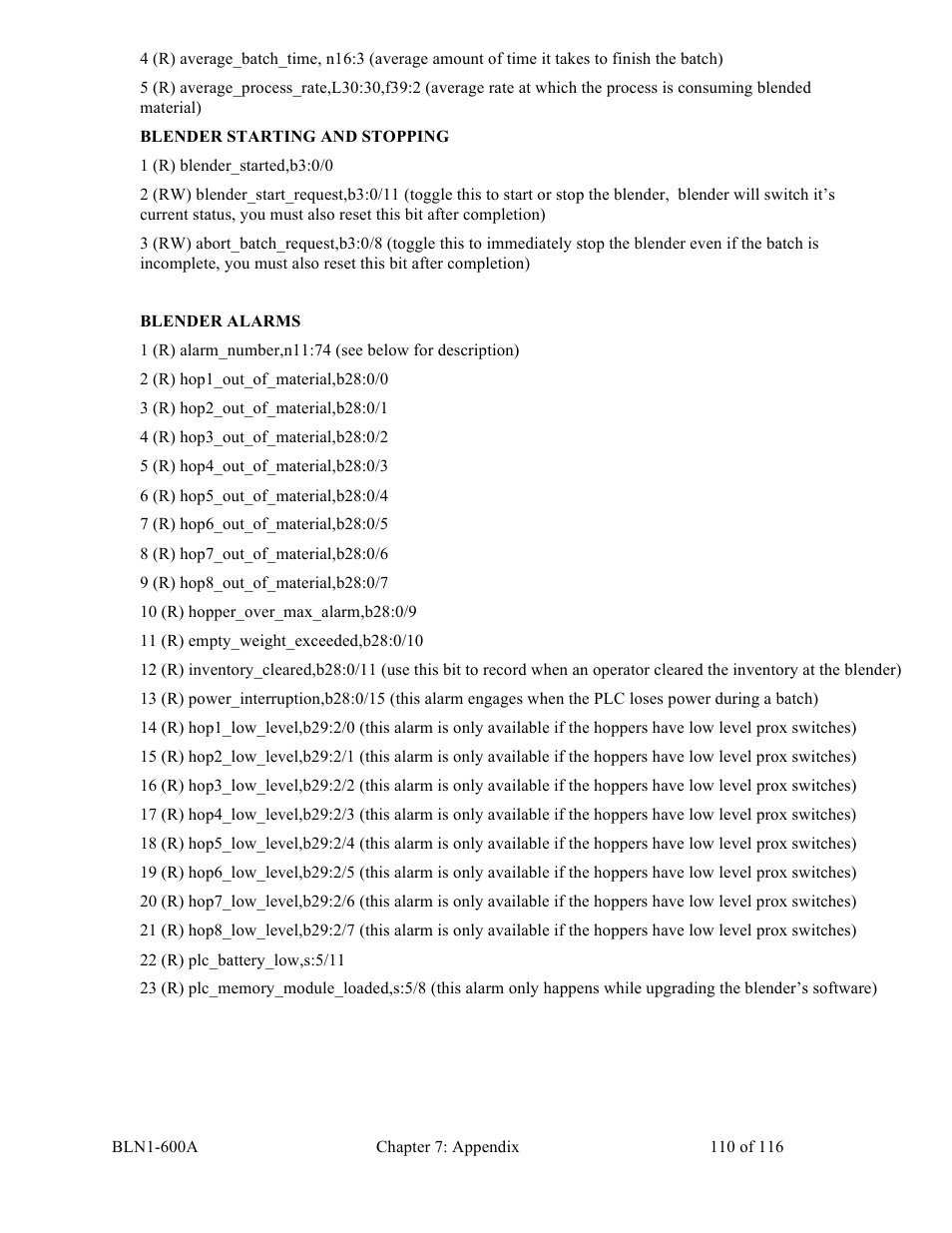 Sterlco SGBD Series Batch Gravimetric Blenders User Manual | Page 110 / 116