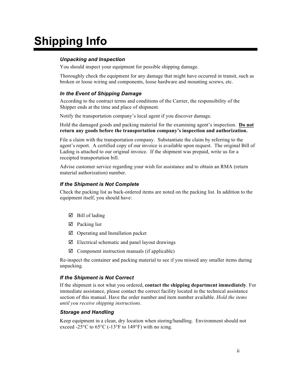 Shipping info | Sterlco SGBD Series Batch Gravimetric Blenders User Manual | Page 2 / 116