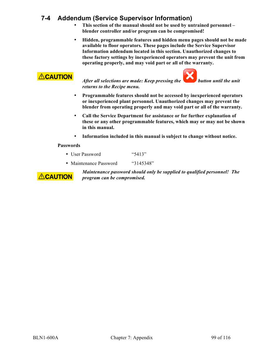 4 addendum (service supervisor information) | Sterlco SGBD Series Batch Gravimetric Blenders User Manual | Page 99 / 116
