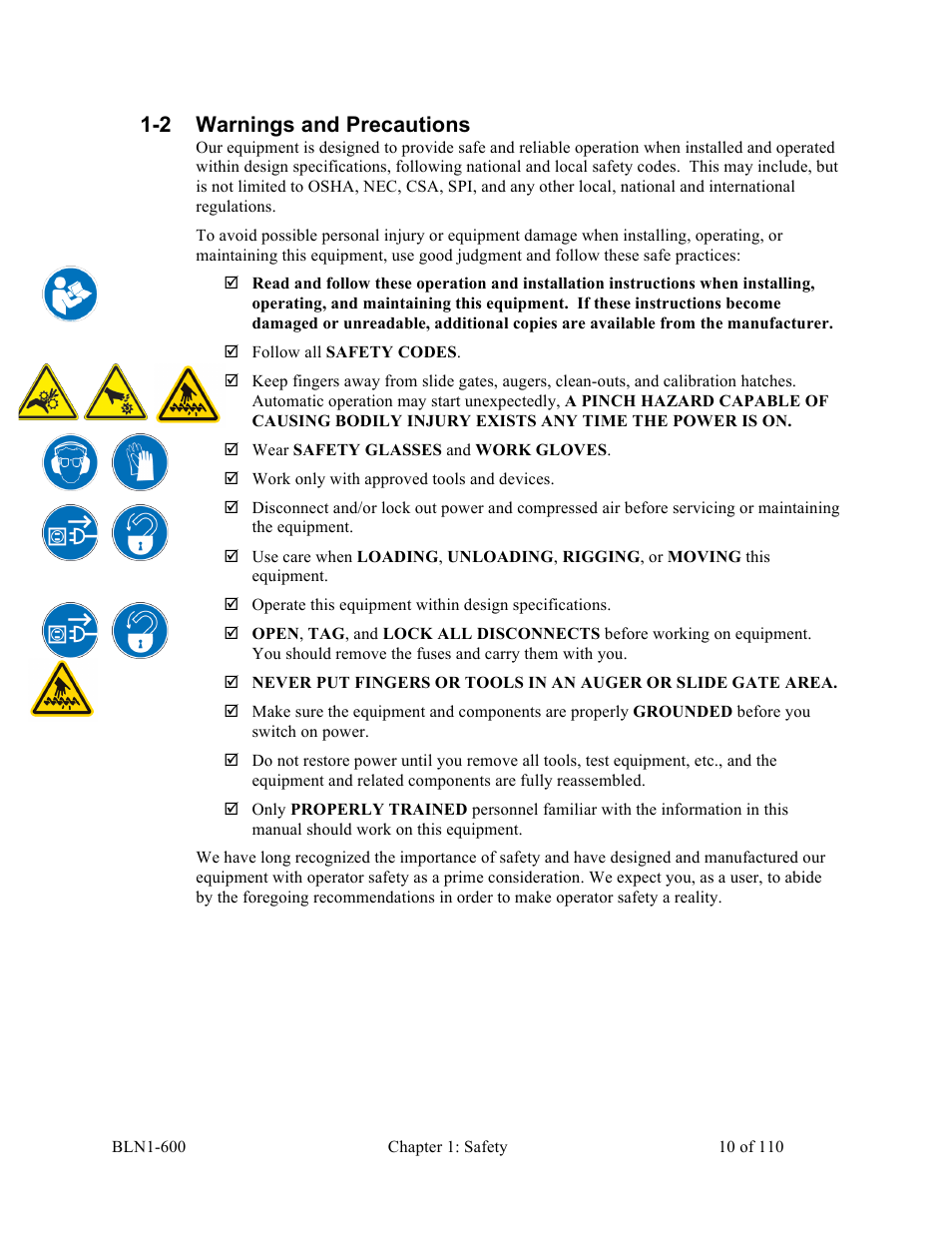 2 warnings and precautions | Sterlco SGBD Series Batch Gravimetric Blenders User Manual | Page 10 / 110
