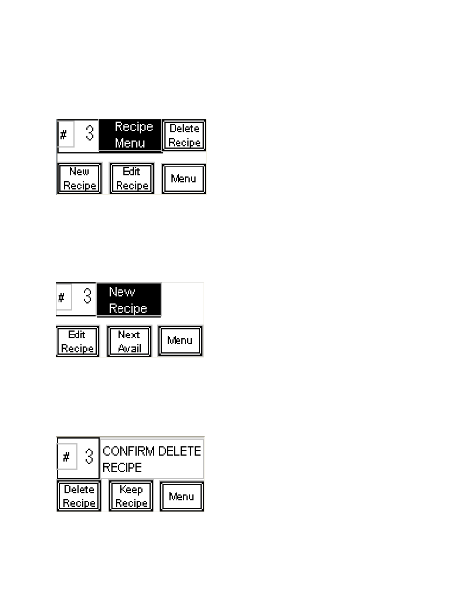 3 recipes, Recipe menu | Sterlco SDD Series User Manual | Page 35 / 93