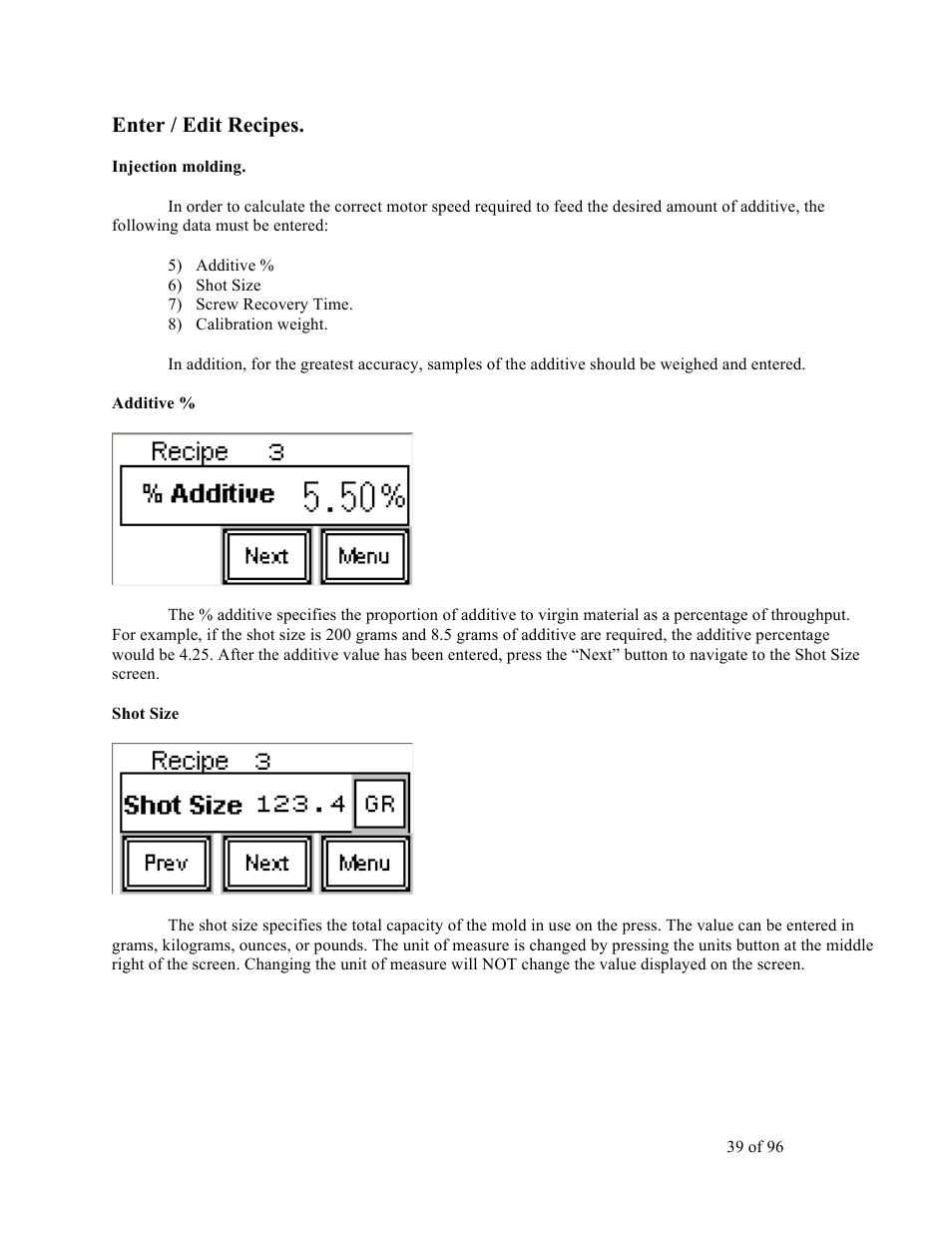 Enter / edit recipes | Sterlco SDD Series User Manual | Page 39 / 96