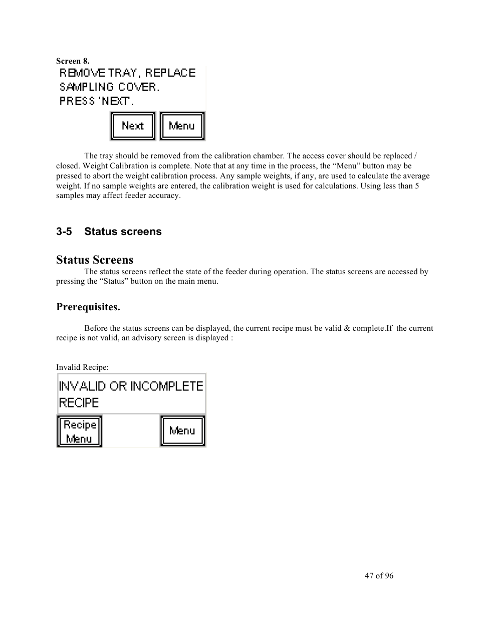 Status screens, 5 status screens, Prerequisites | Sterlco SDD Series User Manual | Page 47 / 96