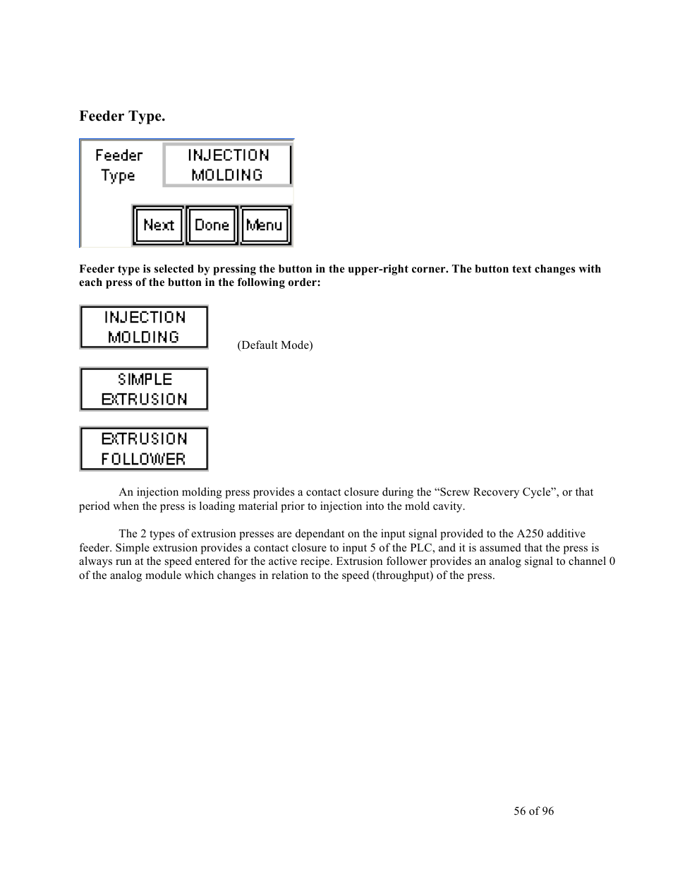 Feeder type | Sterlco SDD Series User Manual | Page 56 / 96