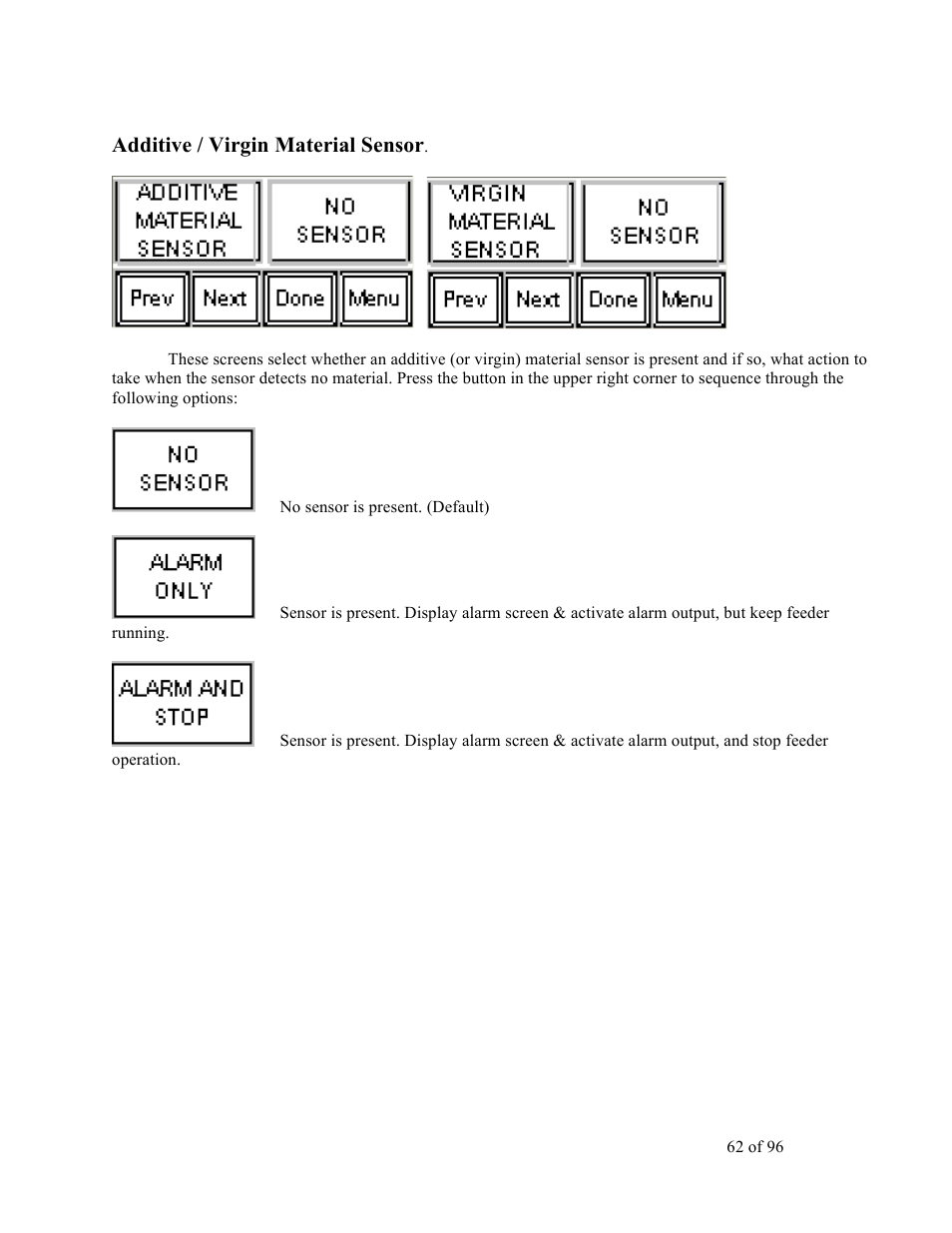 Additive / virgin material sensor | Sterlco SDD Series User Manual | Page 62 / 96