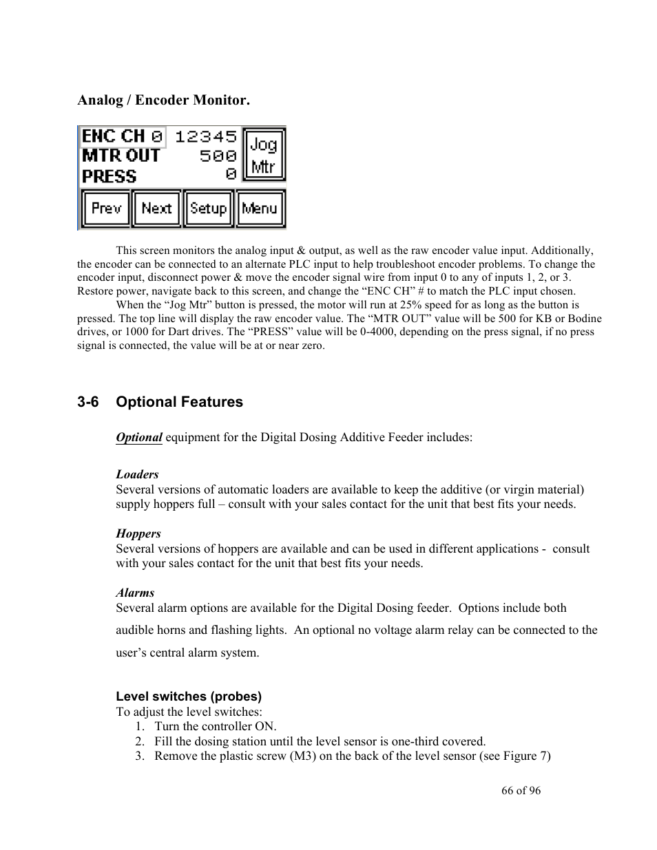 Analog / encoder monitor, 6 optional features | Sterlco SDD Series User Manual | Page 66 / 96