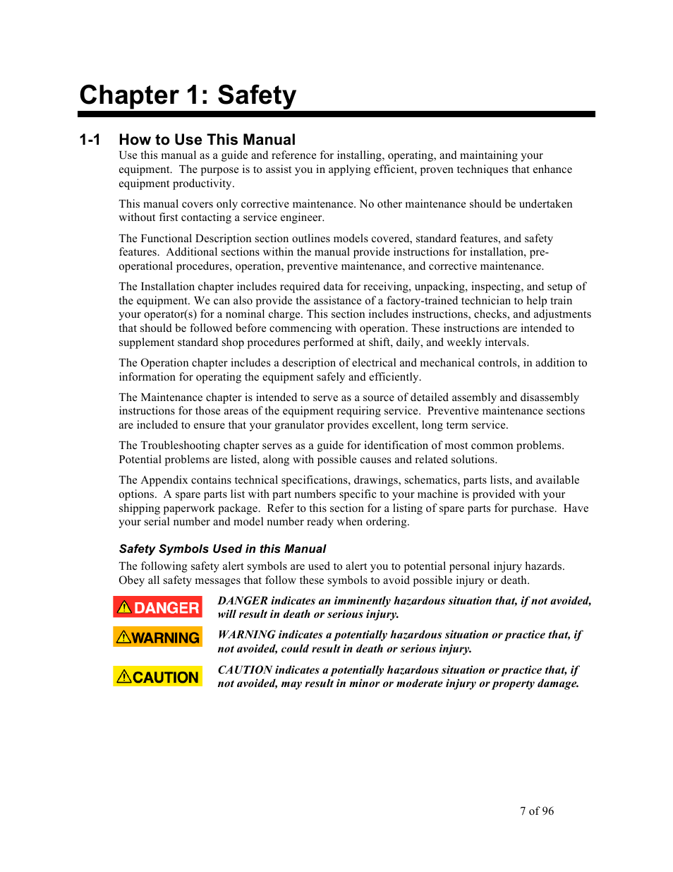 Chapter 1: safety, 1 how to use this manual | Sterlco SDD Series User Manual | Page 7 / 96
