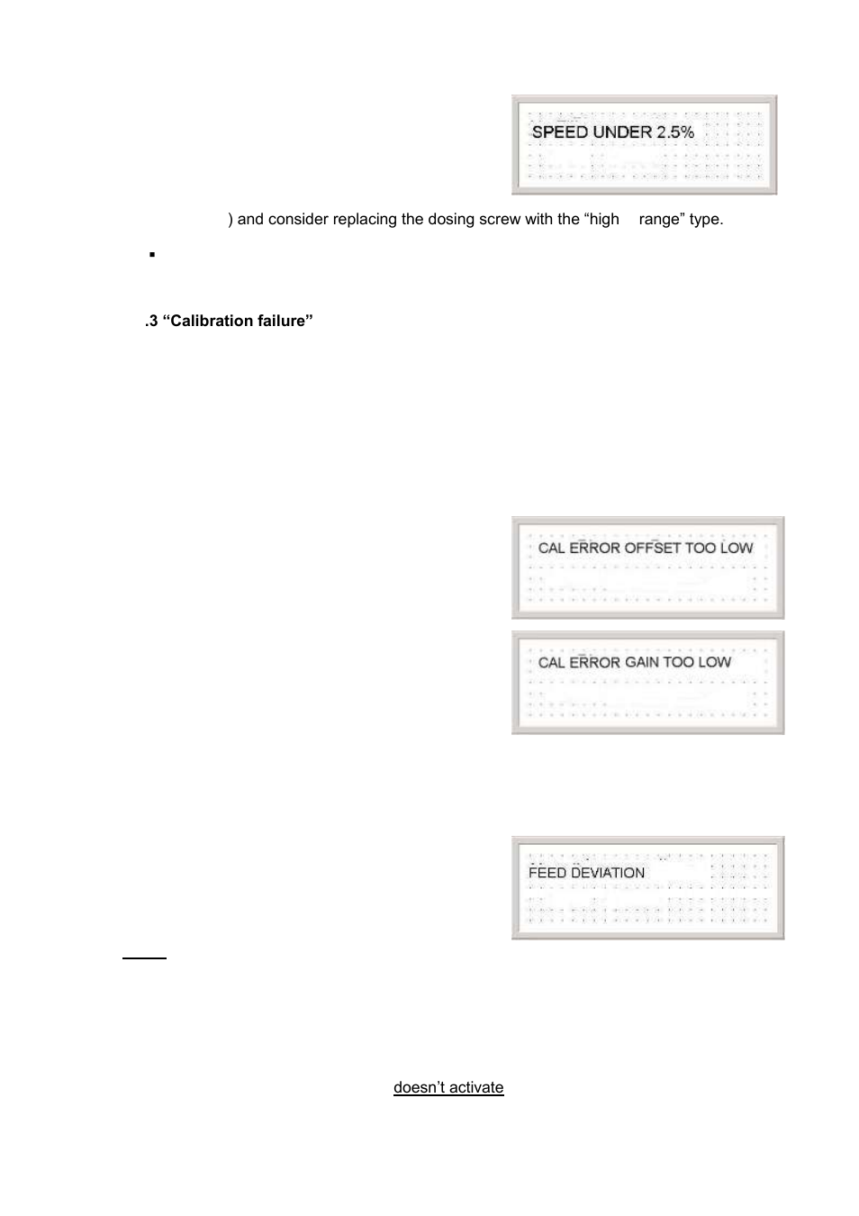 3 “calibration failure” alarms, 4 feed deviation alarm | Sterlco SF1000 Gravimetric Additive Feeder User Manual | Page 22 / 37