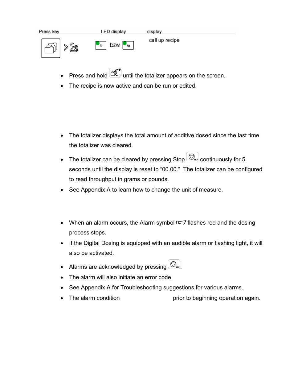 2 clearing the totalizer, 3 acknowledging alarms | Sterlco S-150 Digital Dosing Controller User Manual | Page 43 / 79